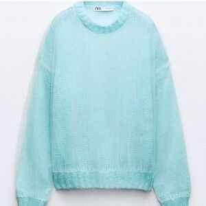 Zara Blue Combination Tulle Knit Sweater